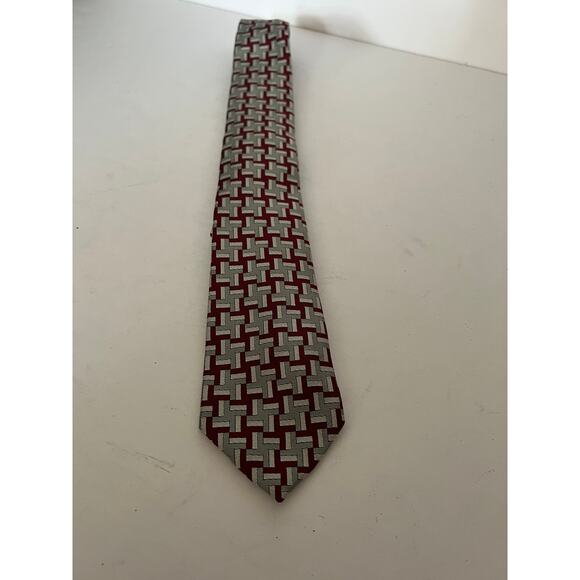 Thom Browne Men's 100% Silk Geometric Burgundy Gray Pointed Tie Classic One Size - Picture 2 of 7
